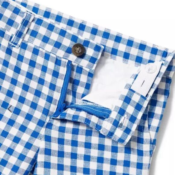 Janie and Jack, Blue Gingham Checker Plaid Linen Blend Shorts, Adjustable Boys 5 - Picture 3 of 14